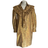 Bathsheva £270 Gold Holographic Prairie Dress XS