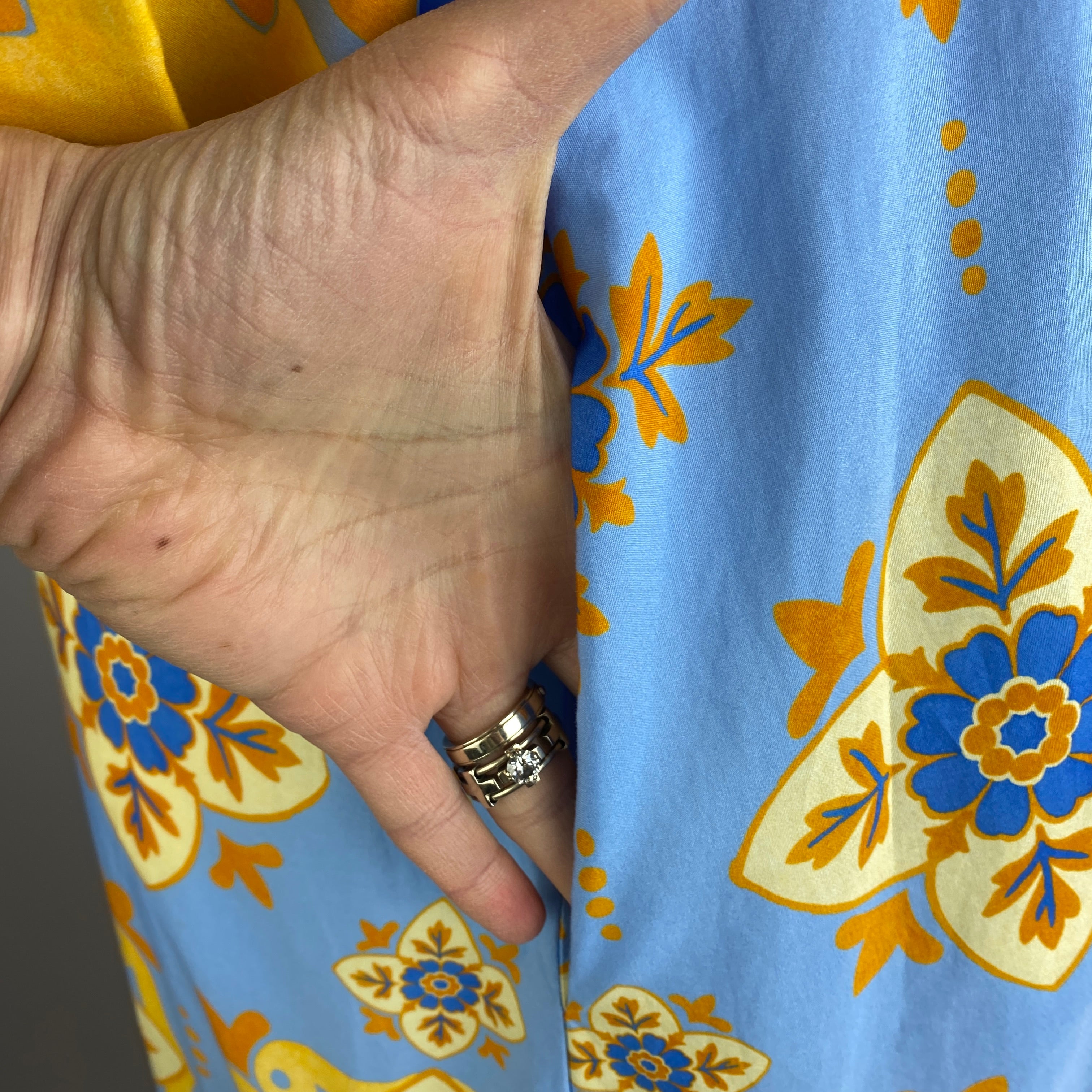 La Double J £870 Blue & Yellow Artemis Cotton Poplin Maxi Dress S
