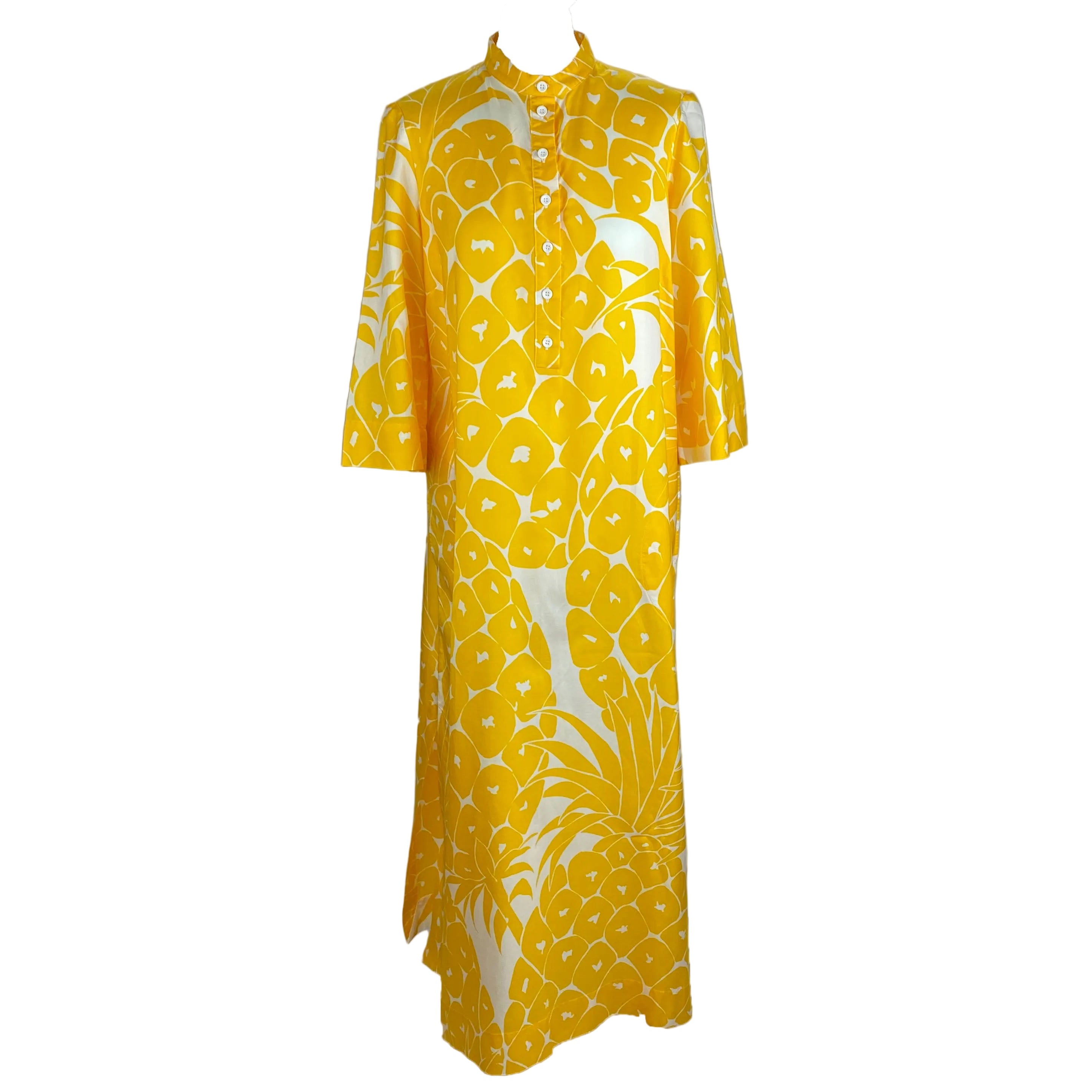 Eres £1130 Yellow Pineapple Print Cotton & Silk Tunic Dress M