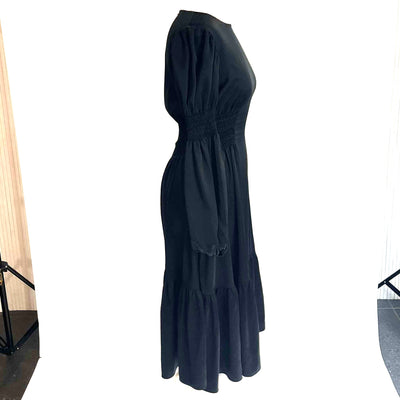 Co £960 Black Satin Ruched Detailing Maxi Dress M