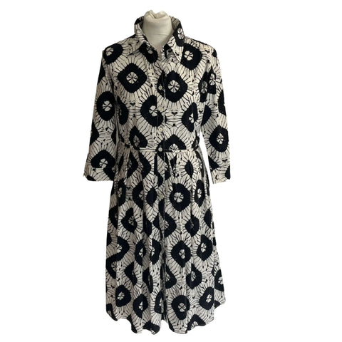 Samantha Sung £780 Black Ink Patterned Shirt Dress S