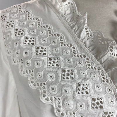 Sezane New White Broderie Anglais Trim Blouse L