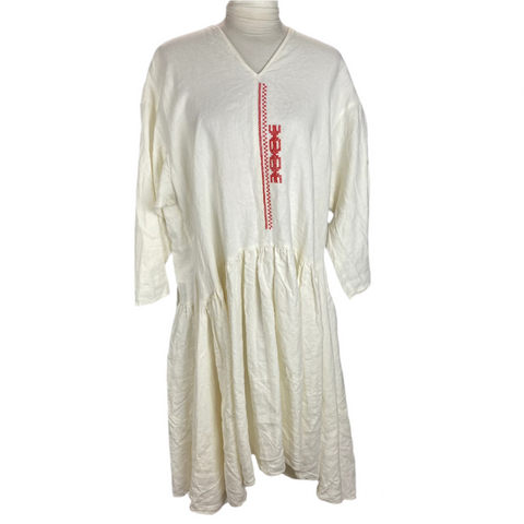 Maison D-Due New £300 Embroidered Ecru Linen Dress S/M/L