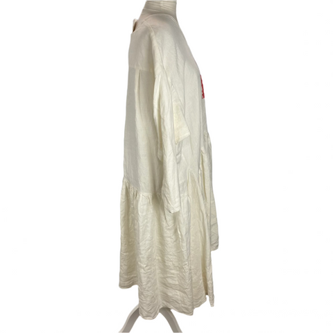 Maison D-Due New £300 Embroidered Ecru Linen Dress S/M/L