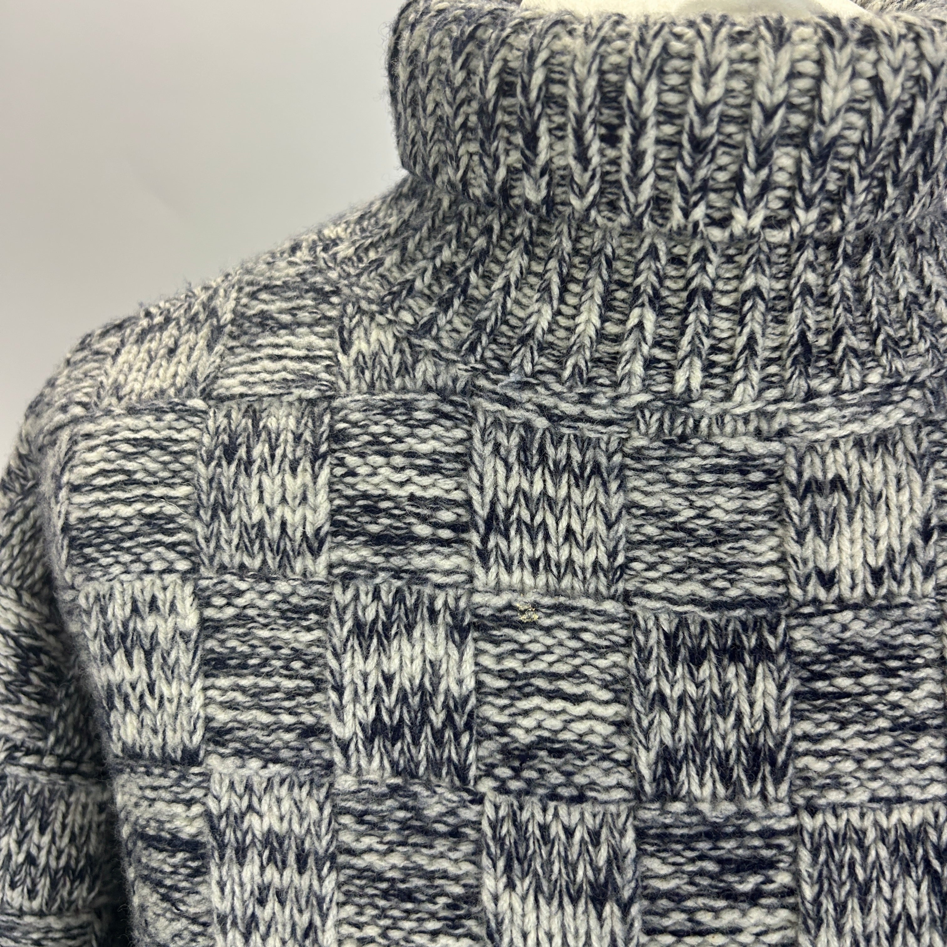 Victoria Beckham Navy & Ivory Basketweave Chunky Wool Sweater M