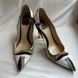 Christian Dior Abstract Print White Canvas Heels 40