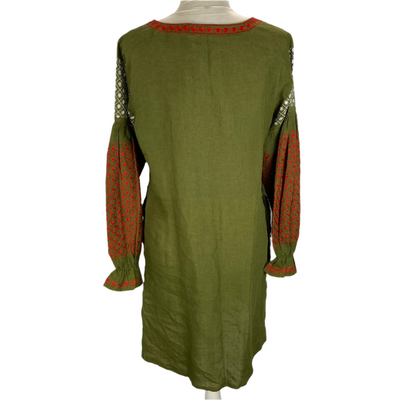 Daft £245 Olive Embroidered Linen Faye Dunaway Kaftan M