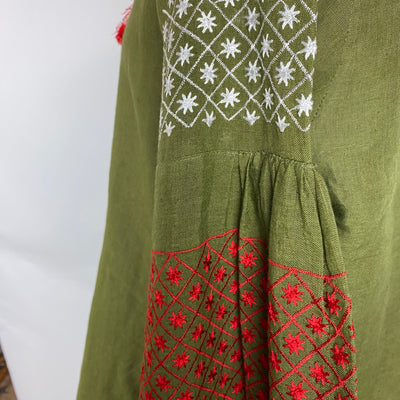Daft £245 Olive Embroidered Linen Faye Dunaway Kaftan M