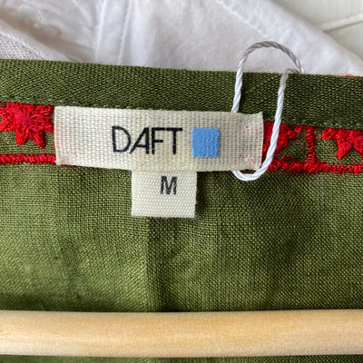 Daft £245 Olive Embroidered Linen Faye Dunaway Kaftan M