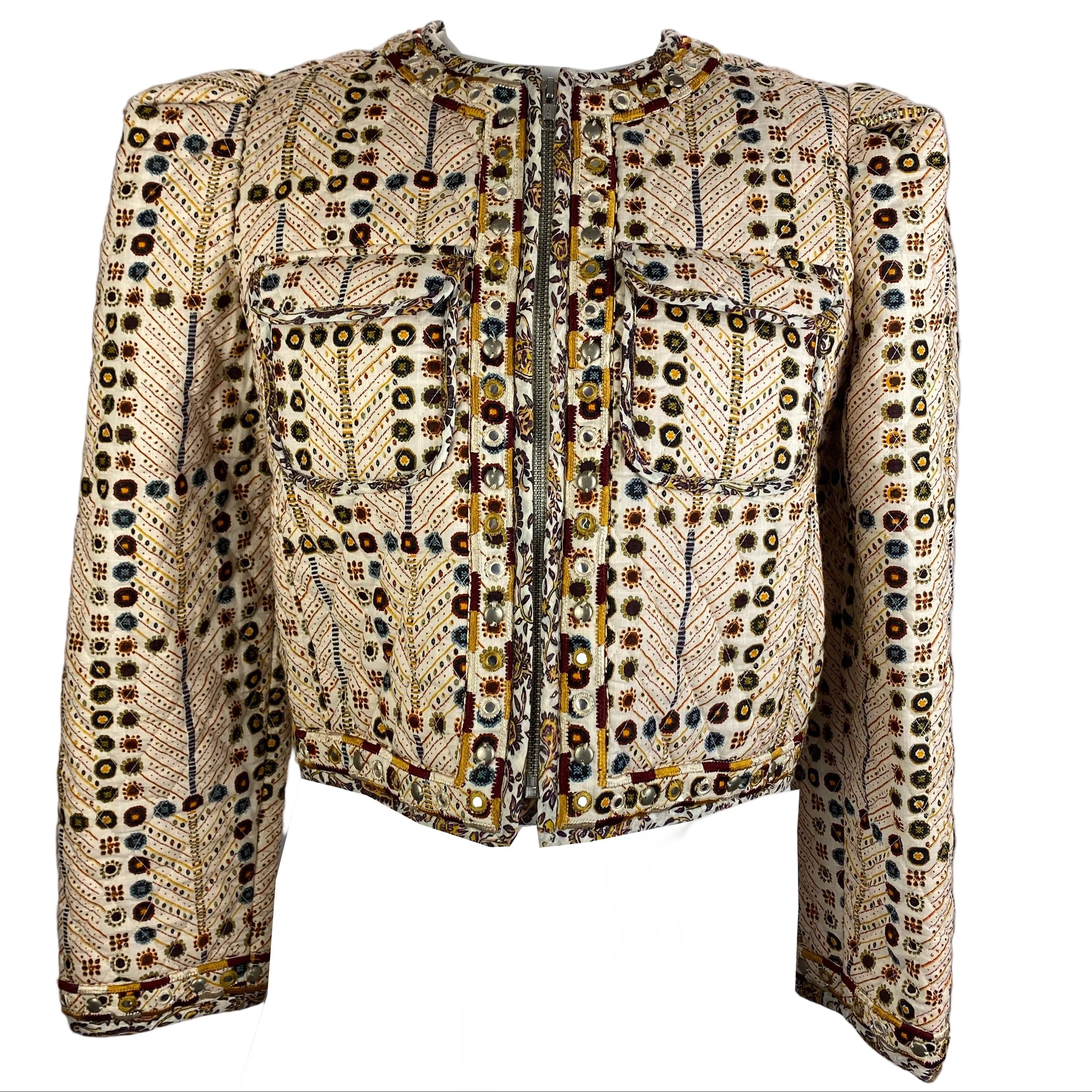 Isabel Marant New £550 Cream Print Embellished Quilted Jacket M