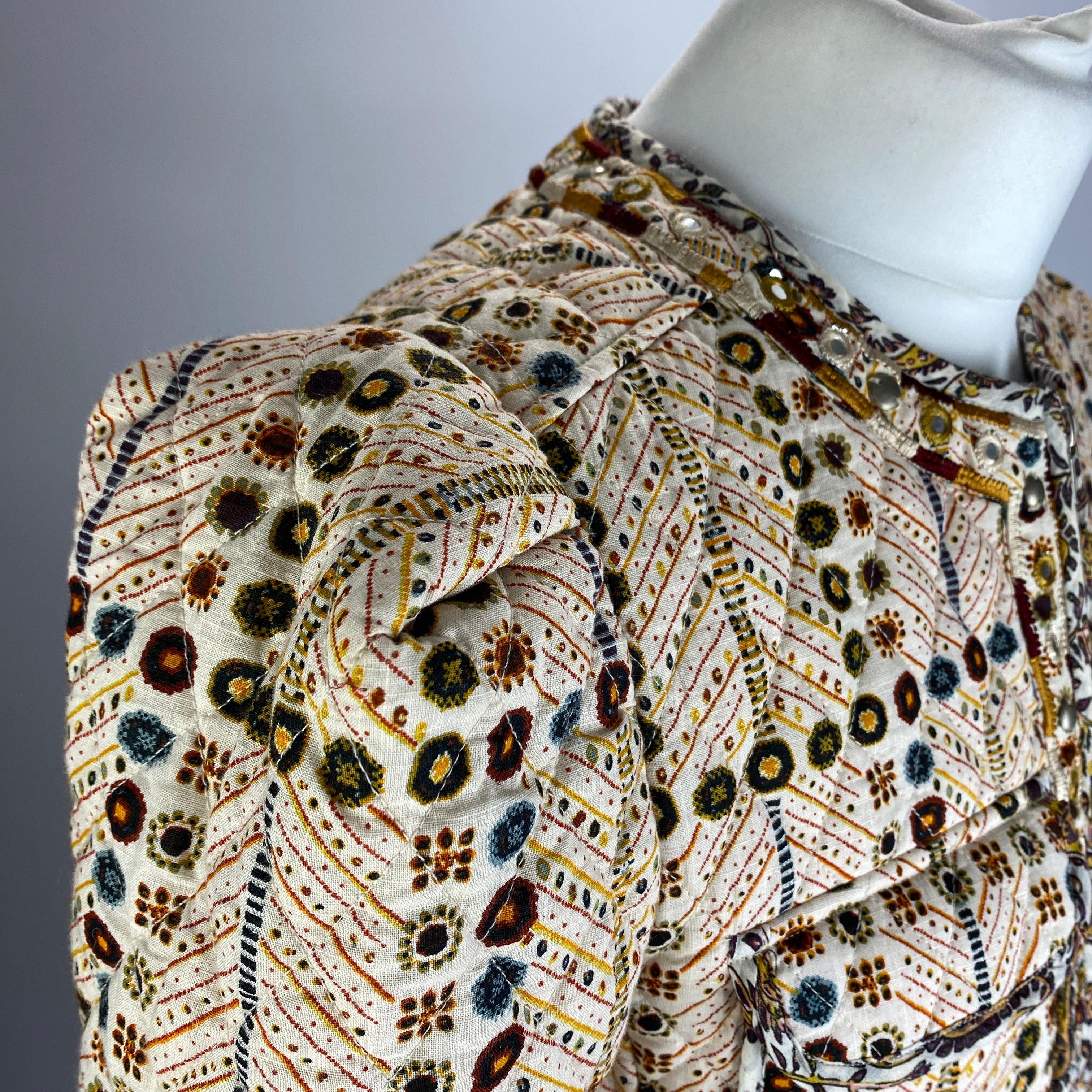 Isabel Marant New £550 Cream Print Embellished Quilted Jacket M