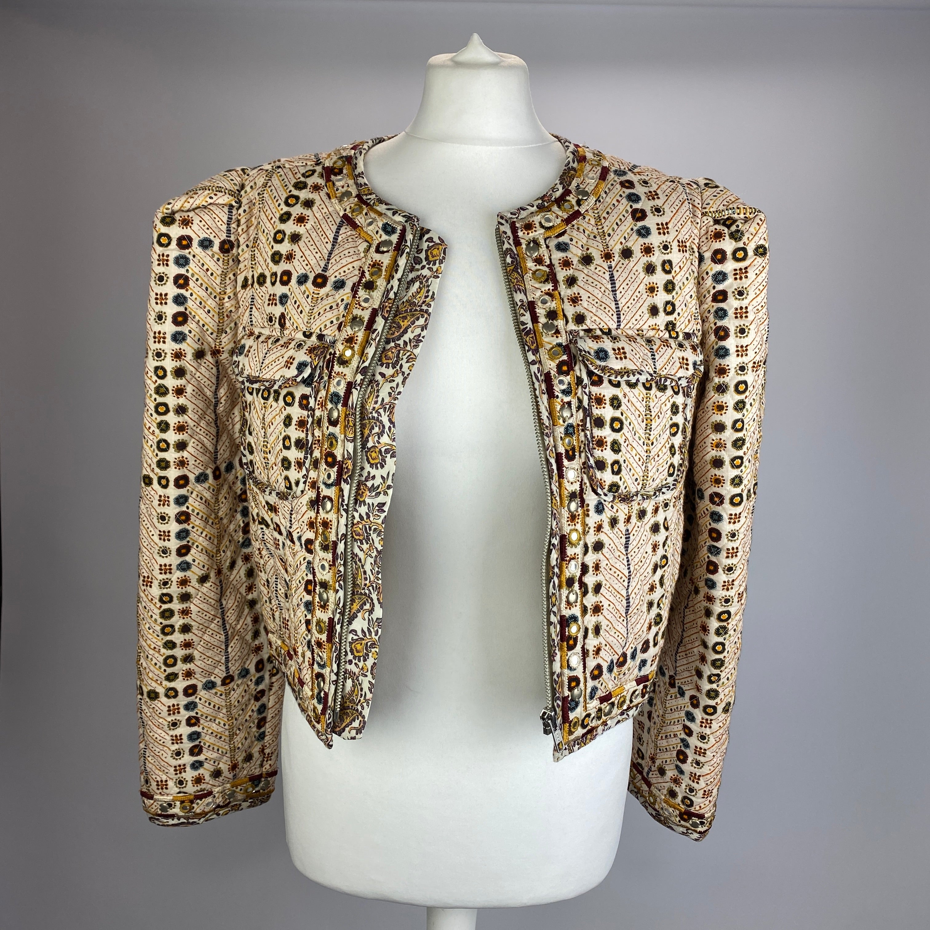 Isabel Marant New £550 Cream Print Embellished Quilted Jacket M