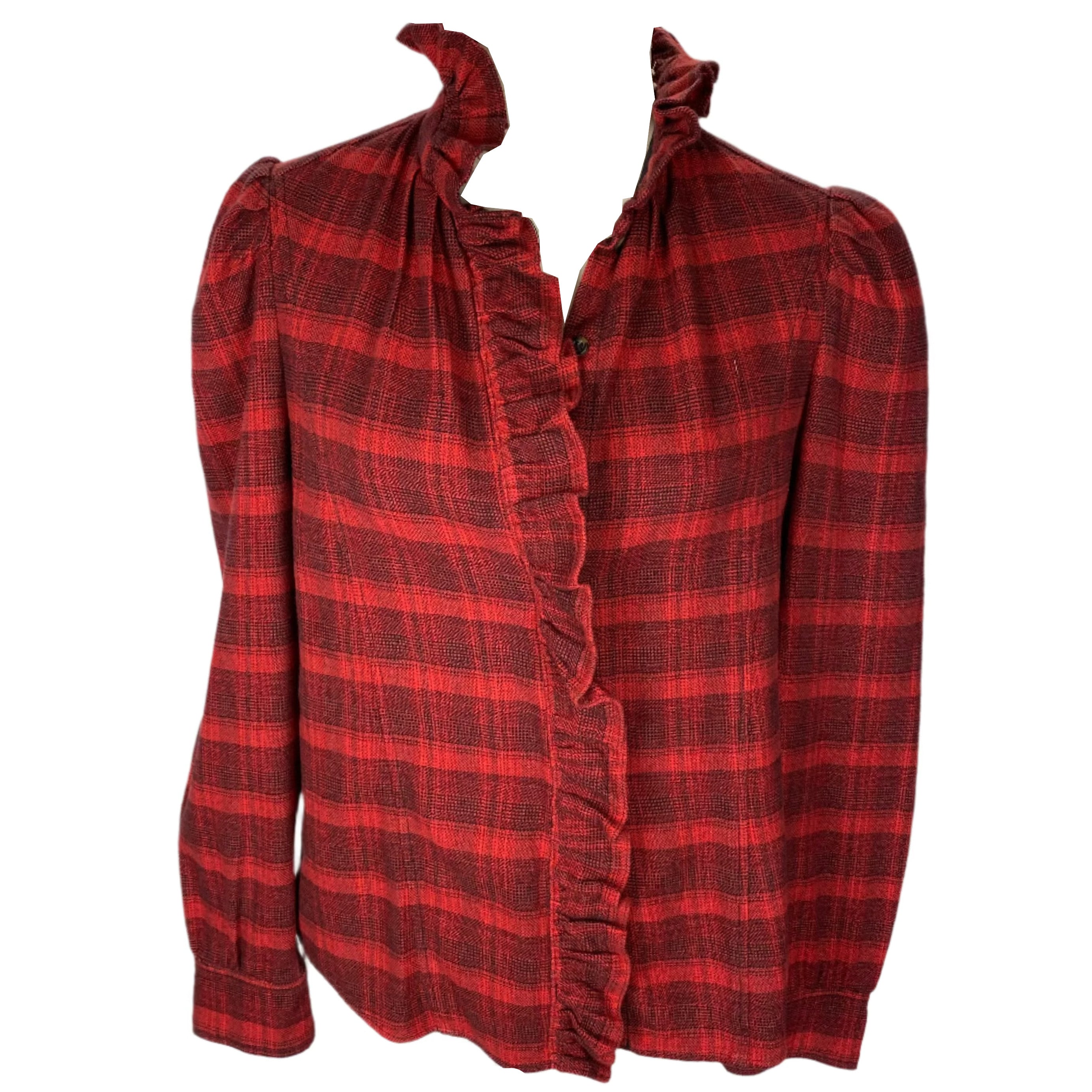 Isabel Marant Etoile Red Plaid Brushed Cotton Blouse M
