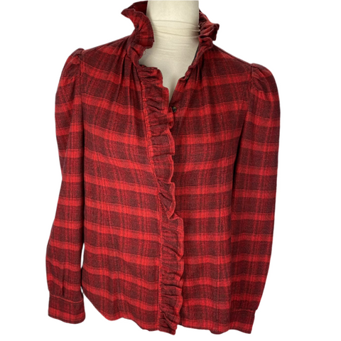 Isabel Marant Etoile Red Plaid Brushed Cotton Blouse M