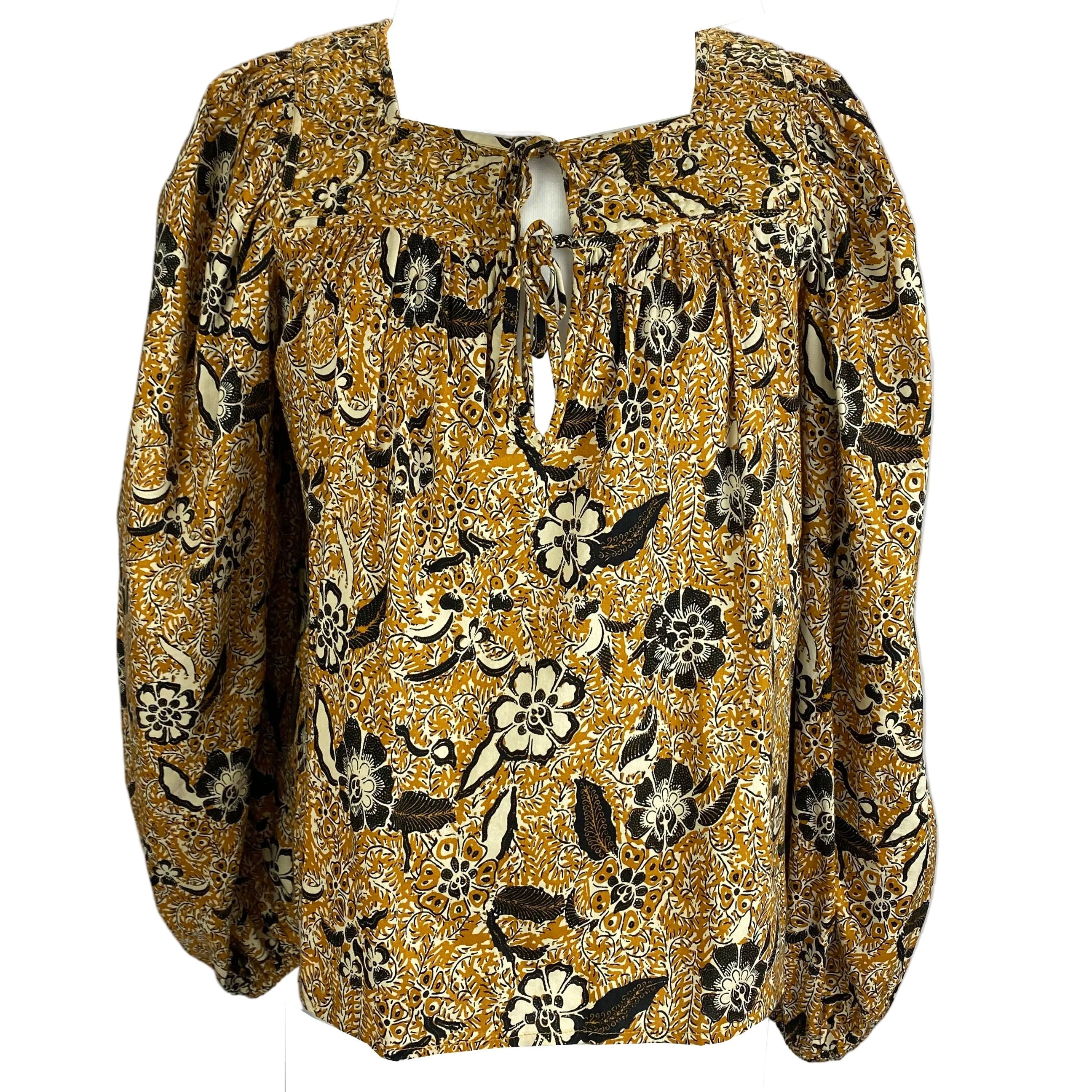 Ulla Johnson New Black & Mustard Print Cotton Mix Top XS
