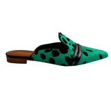 Malone Souliers Brand New Calfhair Green Dalmatian Print Loafer Slides 37.5