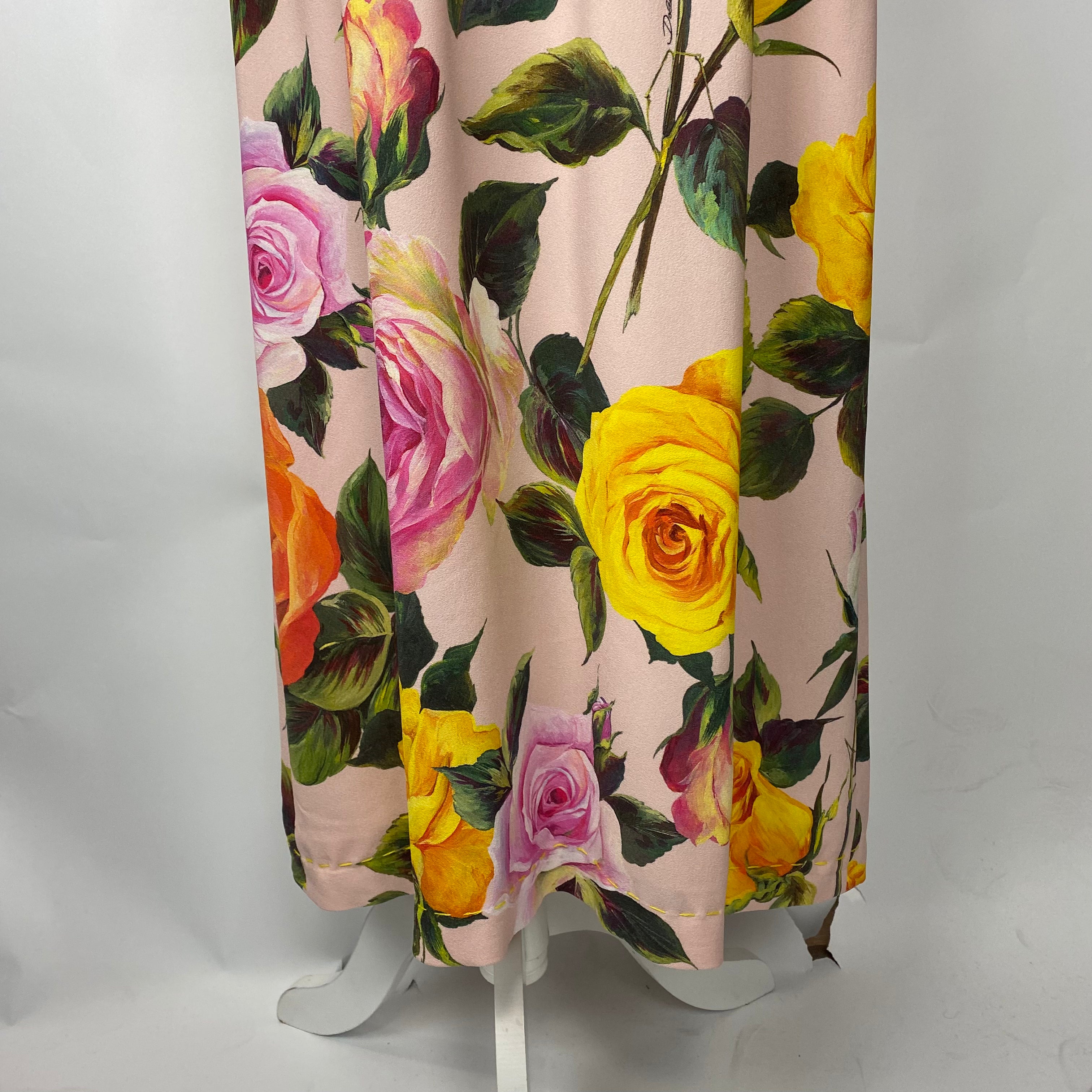 Dolce & Gabbana Pink Rose Print Silk Crepe Dress L