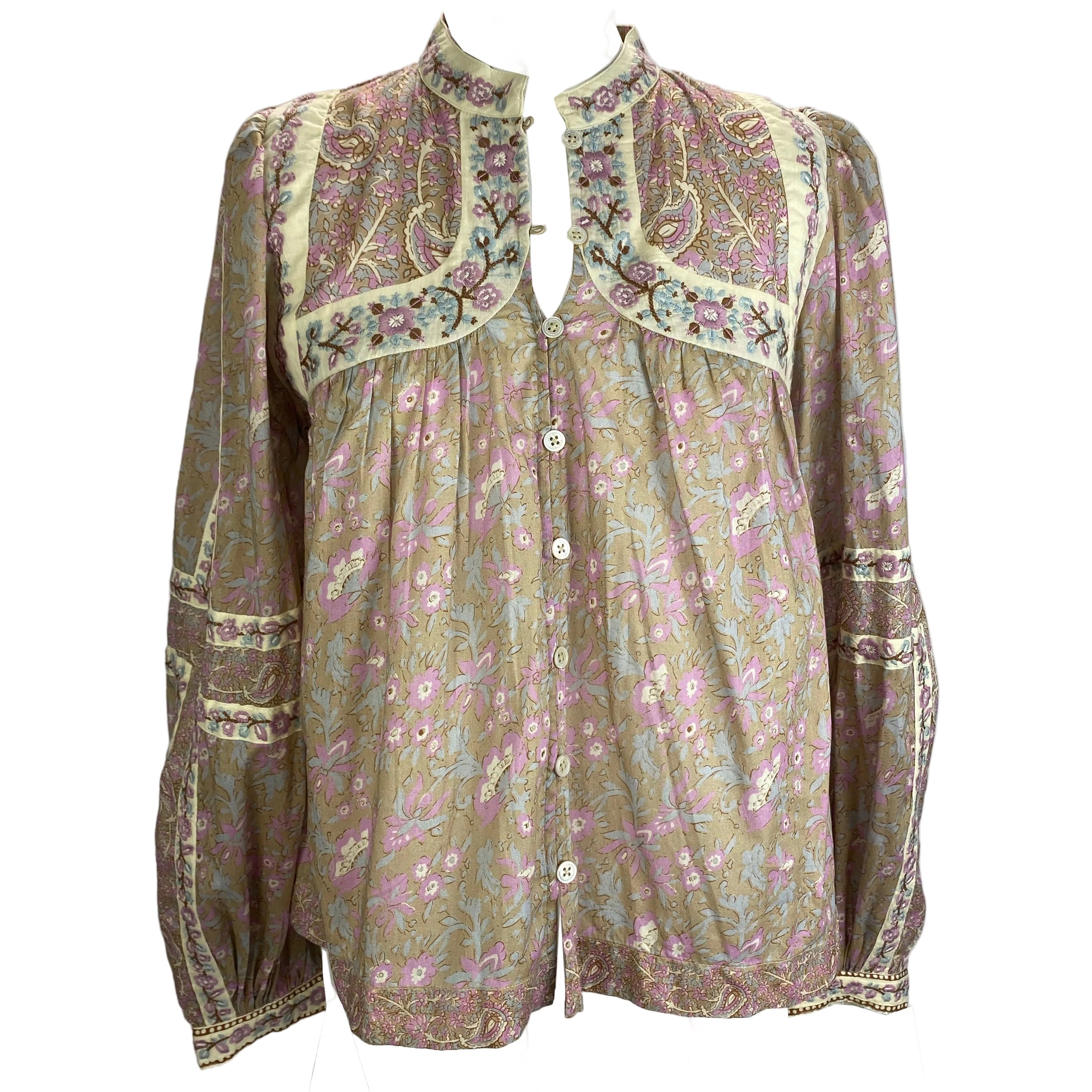 Sea New York New Beige & Lilac Embroidered Cotton Top M
