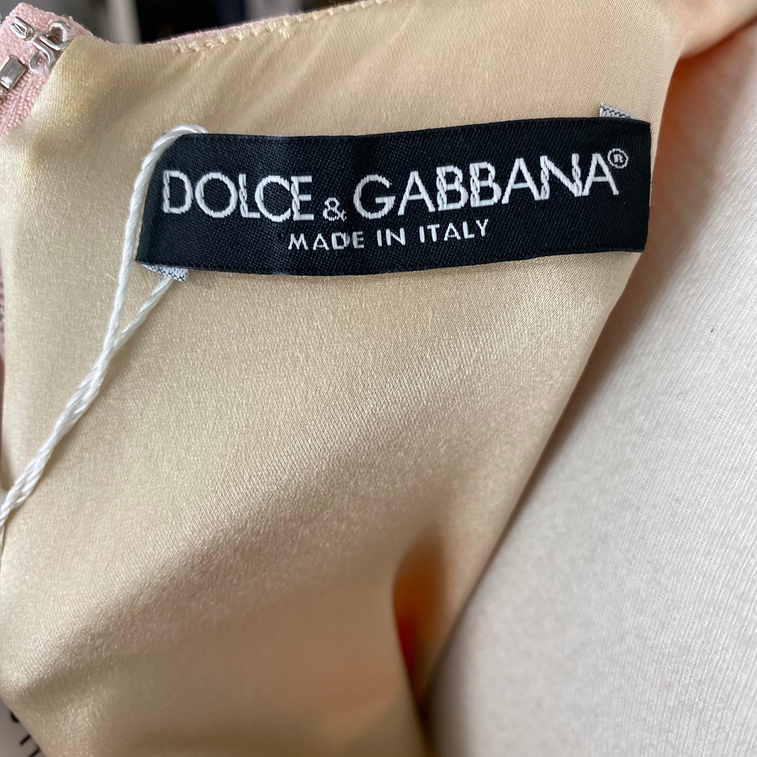Dolce & Gabbana Pink Rose Print Silk Crepe Dress L