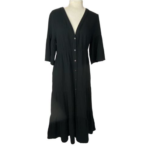 Xirena £312 Black Cheesecloth Tiered Maxi Dress M