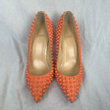 Christian Louboutin Peach Leather Pigalle Spikes Pumps 39.5