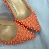 Christian Louboutin Peach Leather Pigalle Spikes Pumps 39.5