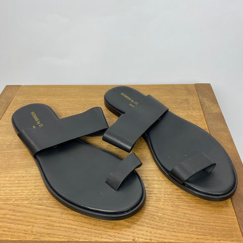 Common Projects New £235 Black Leather Flat Sandals 39