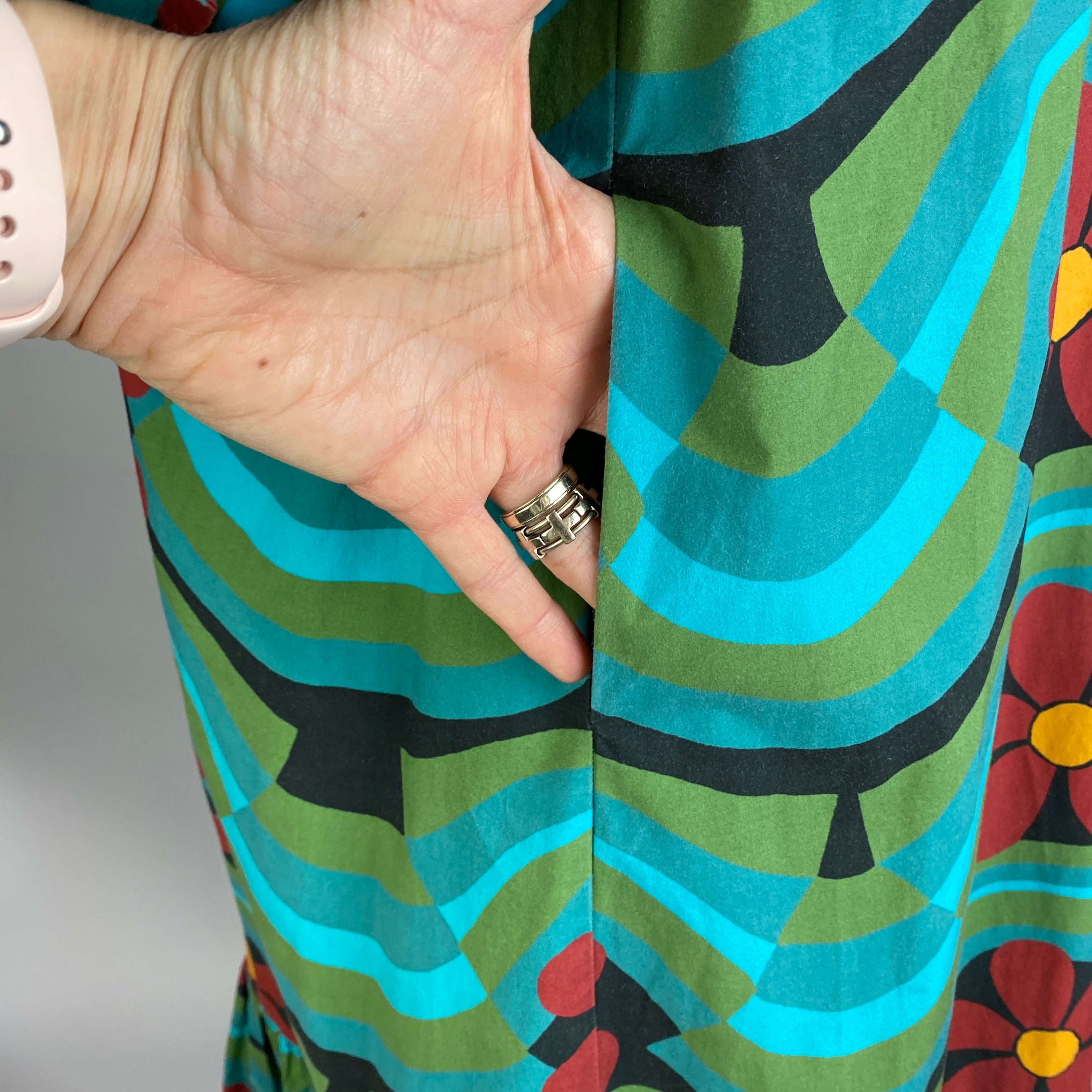La Double J £870 Teal Print Artemis Cotton Poplin Maxi Dress M