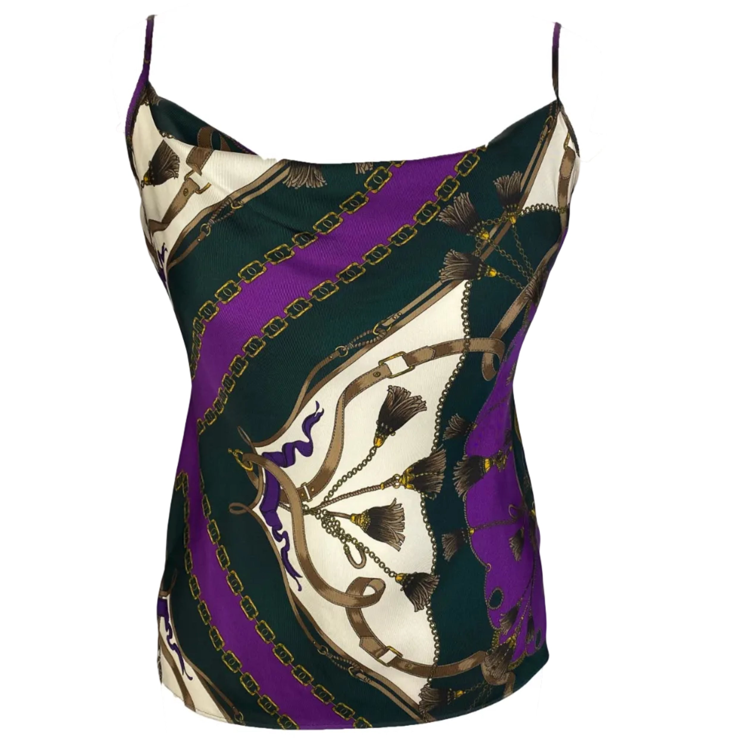 Veronica Beard New £298 Purple & Forest Scarf Print Camisole XXS