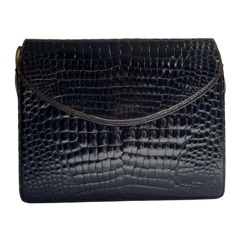 Vintage Brown Glossy Crocodile Handbag