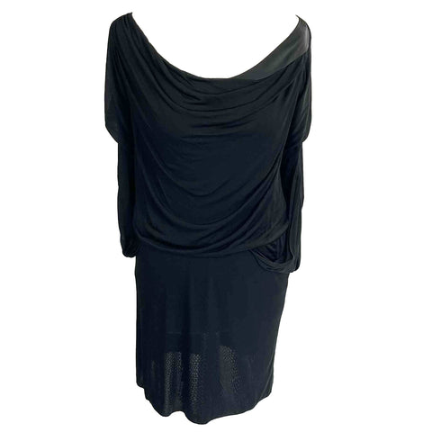 Celine £1275 Black Silk Knit Draped Mini Dress XS