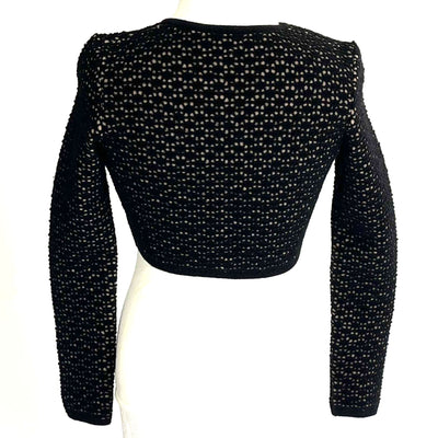 Alaia £1670 Black & Blush Crochet Knit Cropped Cardigan XXS