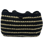 Prada Black & White Stripe Raffia Tote Bag