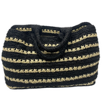 Prada Black & White Stripe Raffia Tote Bag