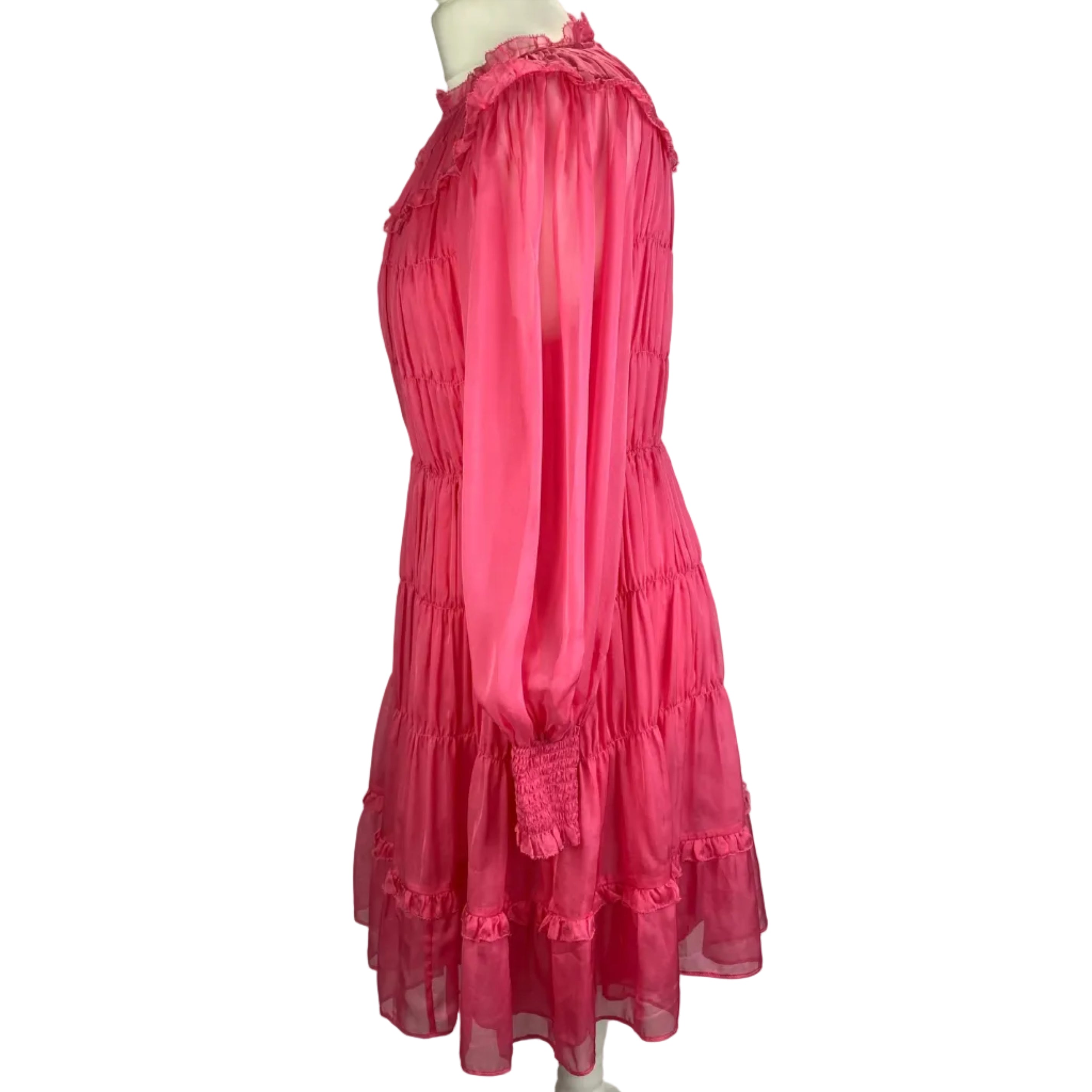 Ulla Johnson Bubblegum Pink Silk Shirred Dress M