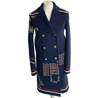 Valentino New £5200 Blue Beaded Wool & Angora Coat XXS