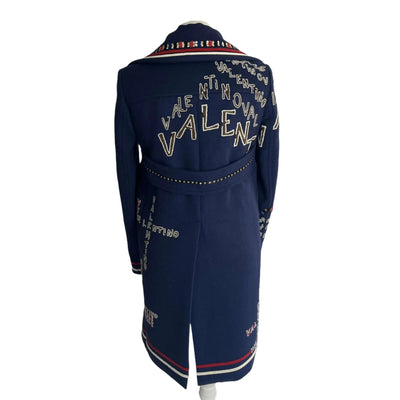 Valentino New £5200 Blue Beaded Wool & Angora Coat XXS