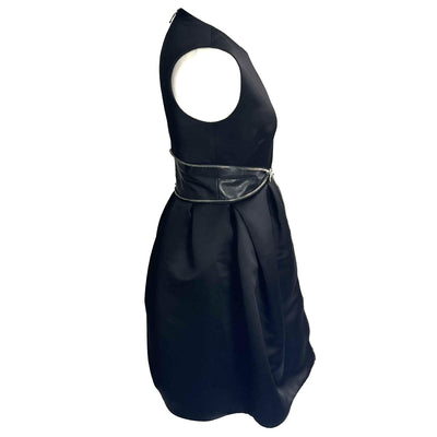 McQ Black Satin & Leather Zip Detail Prom Dress XXS