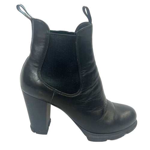 Prada Black Leather Heeled Chelsea Boots 37
