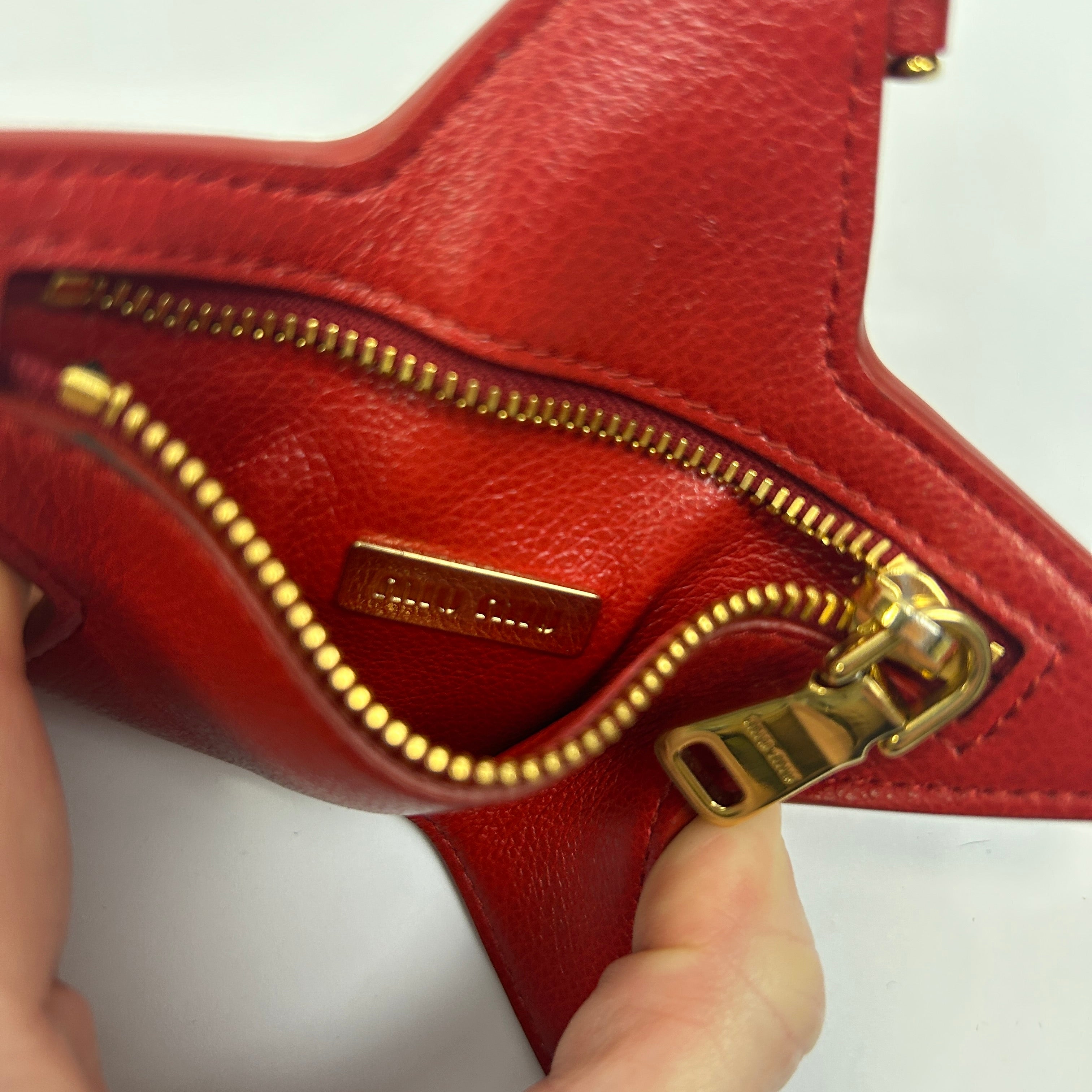 Miu Miu Red Leather Large Zippered Star Bag Charm