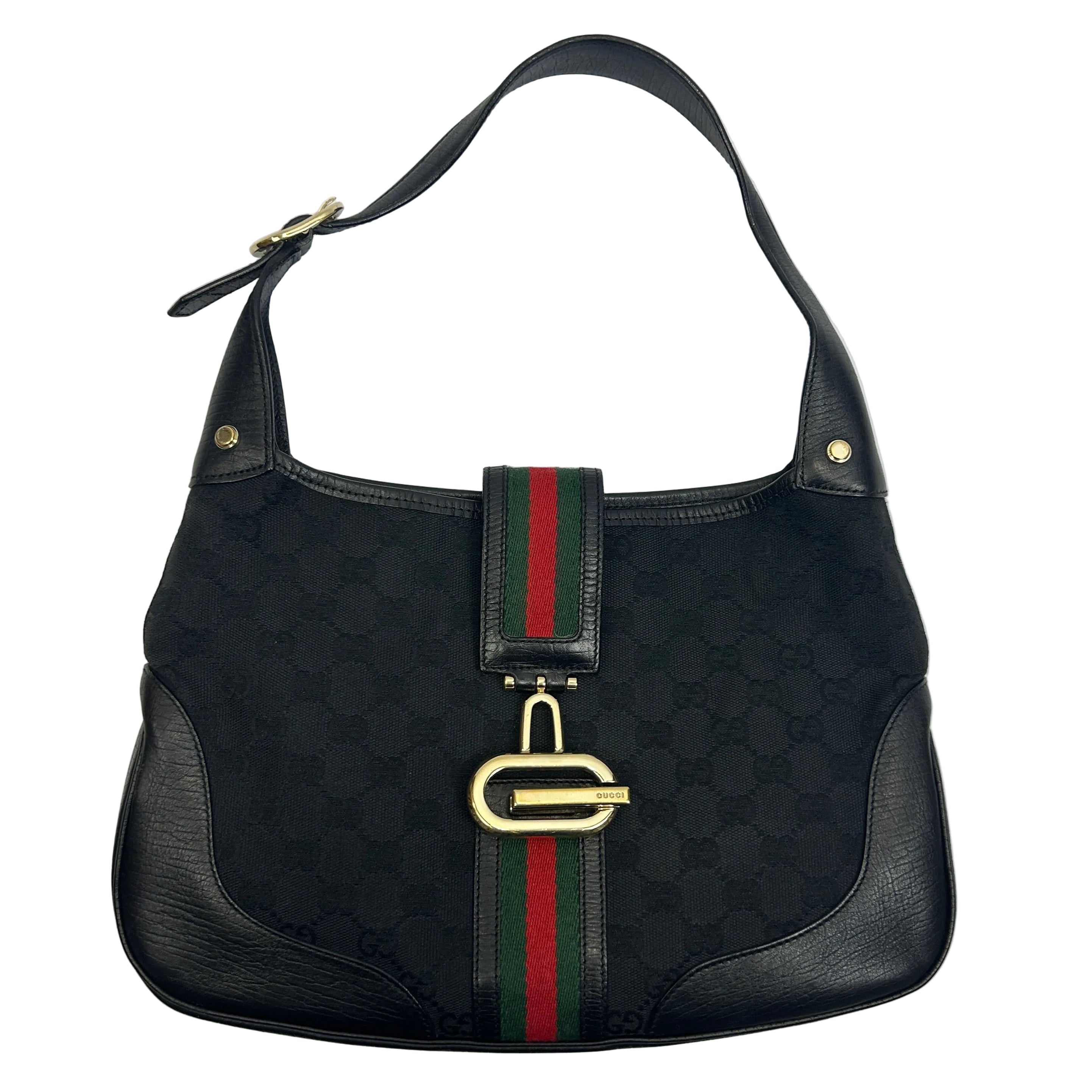 Gucci Vintage Black Monogram Jackie Sherry Line Bag