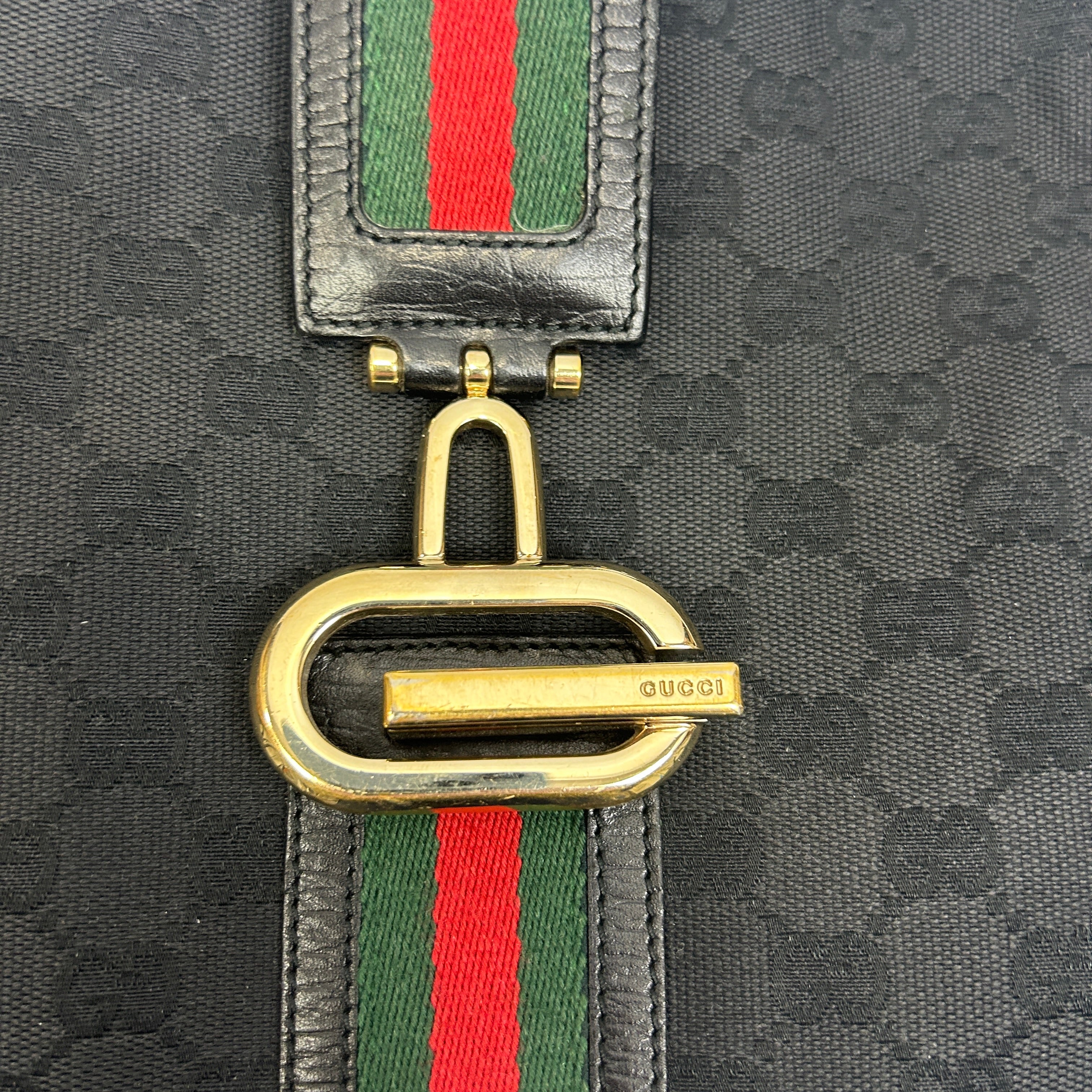 Gucci Vintage Black Monogram Jackie Sherry Line Bag