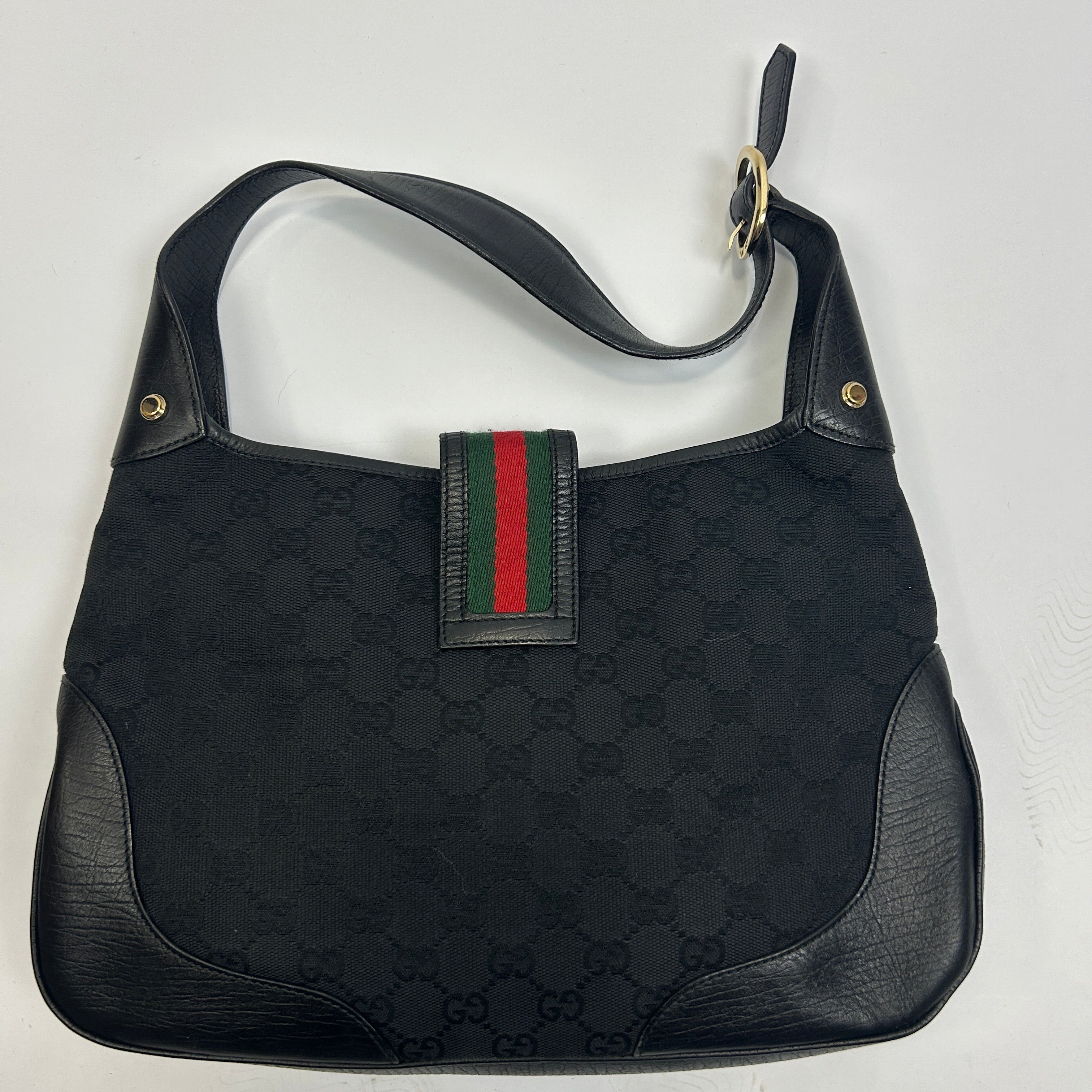 Gucci Vintage Black Monogram Jackie Sherry Line Bag