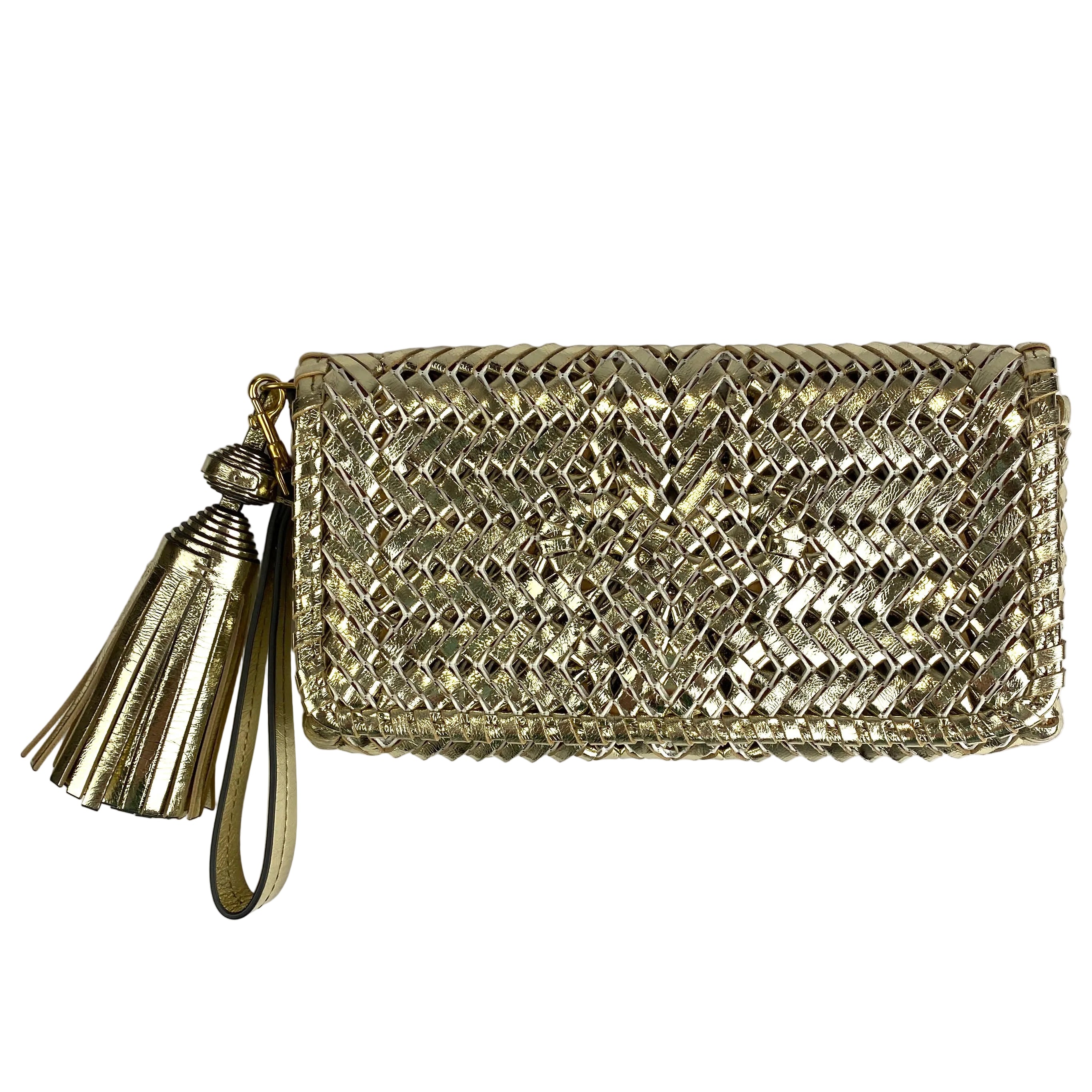 Anya Hindmarch New £475 Gold Neeson Tassel Clutch Bag