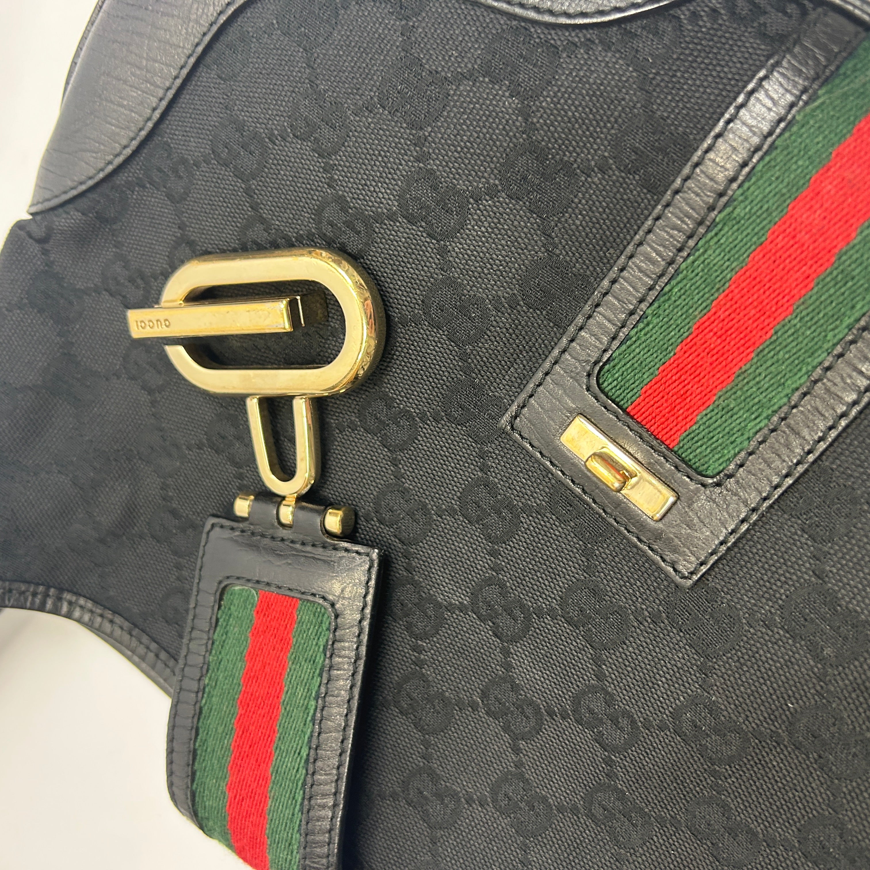 Gucci Vintage Black Monogram Jackie Sherry Line Bag