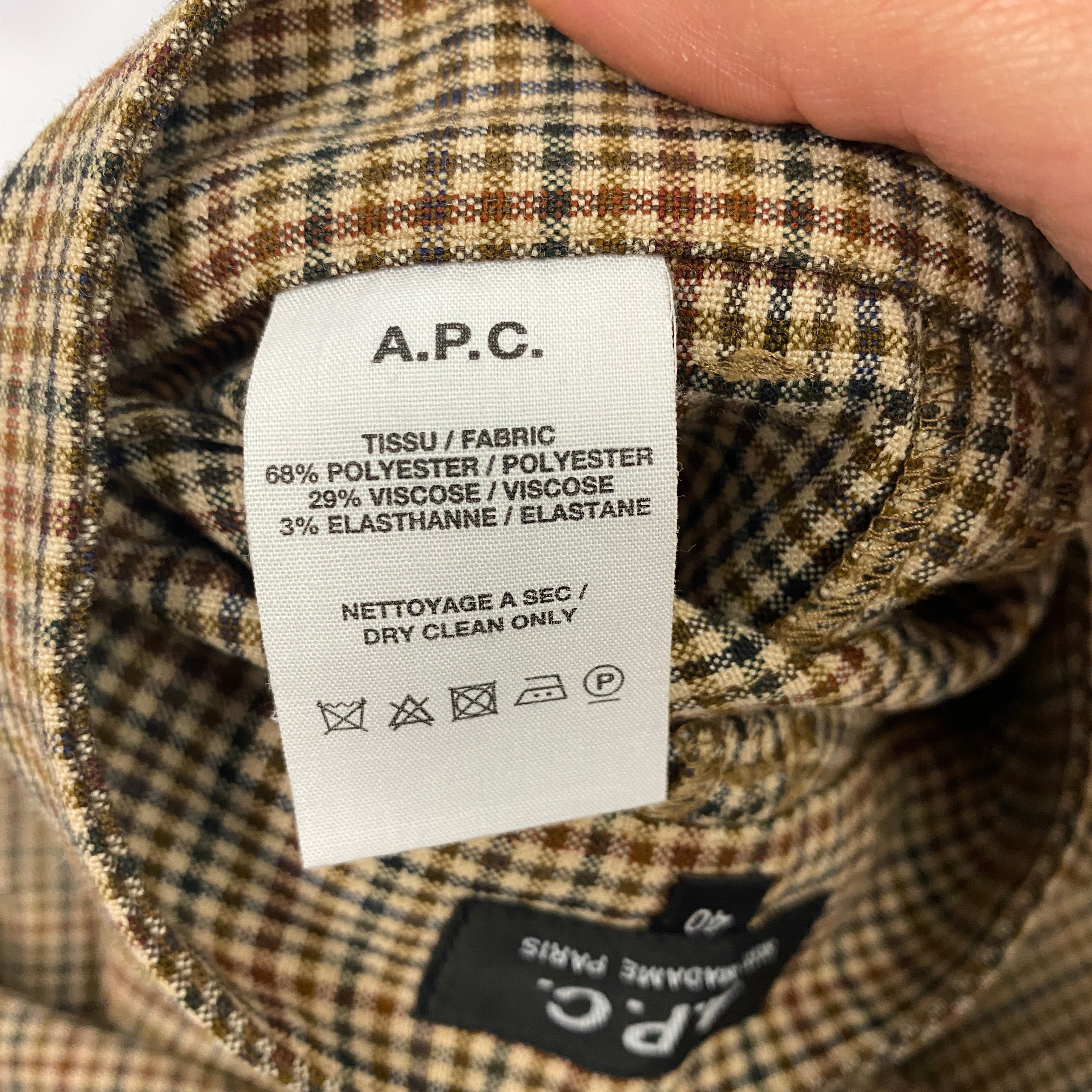 A.P.C. Camel Check Straight Leg Pants M