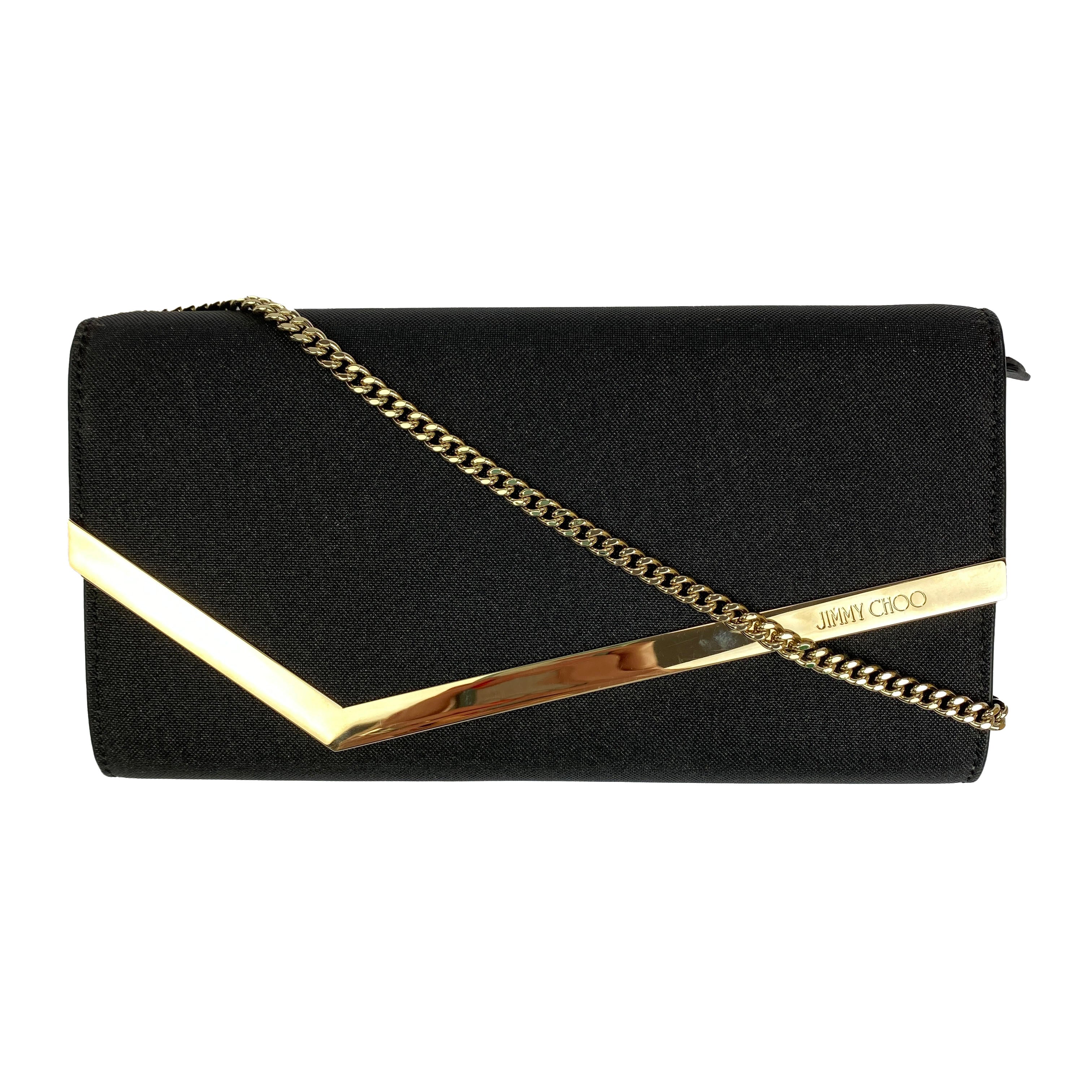 Jimmy Choo New £650 Black Metallic Emmie Envelope Bag