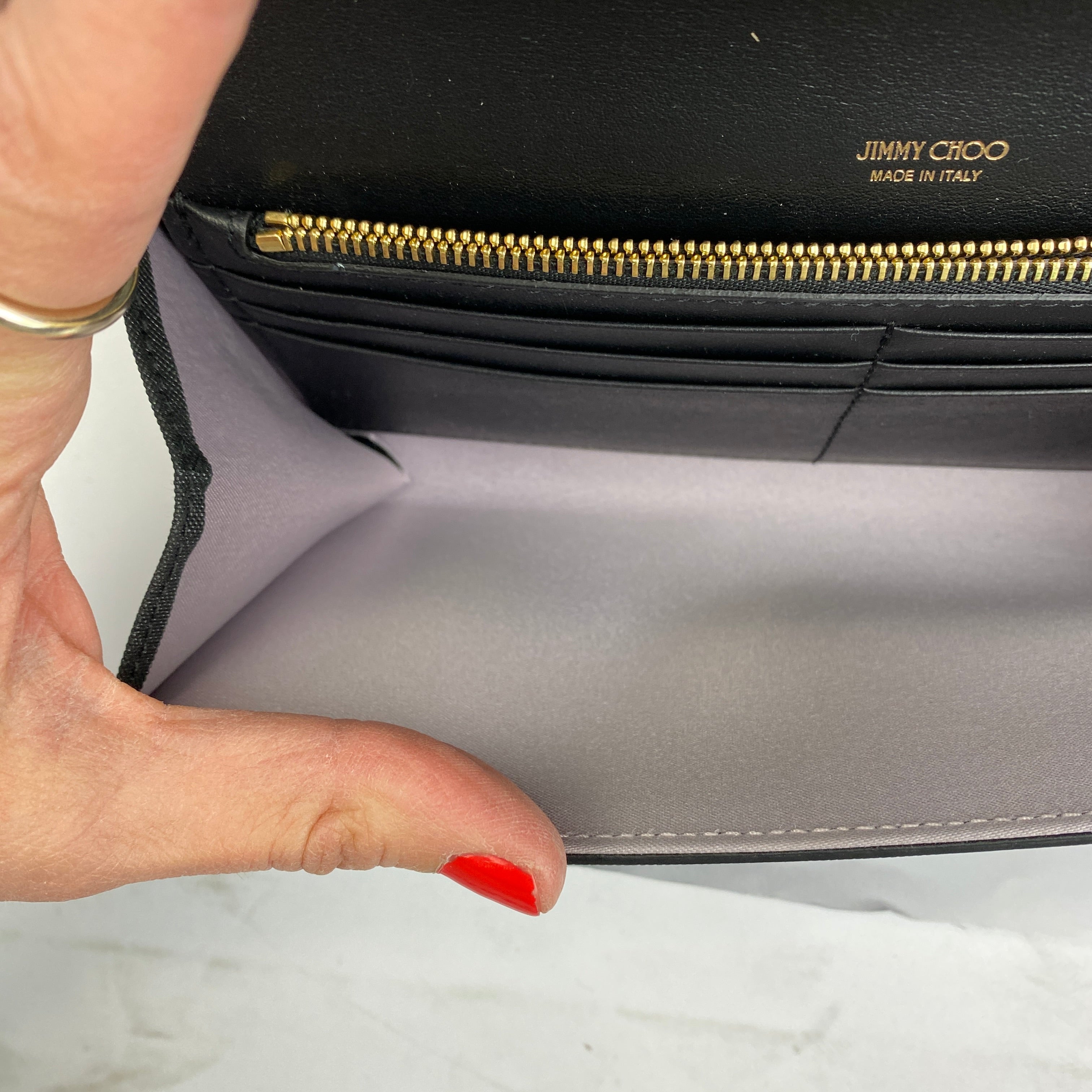Jimmy Choo New £650 Black Metallic Emmie Envelope Bag