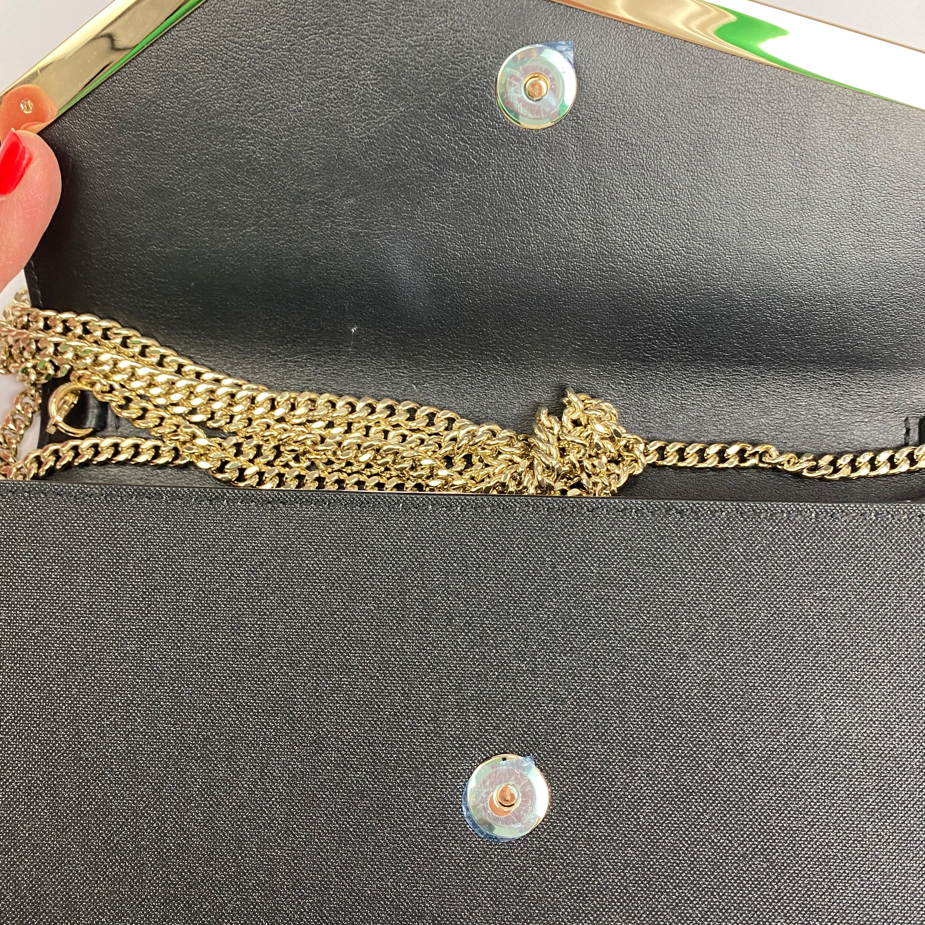 Jimmy Choo New £650 Black Metallic Emmie Envelope Bag
