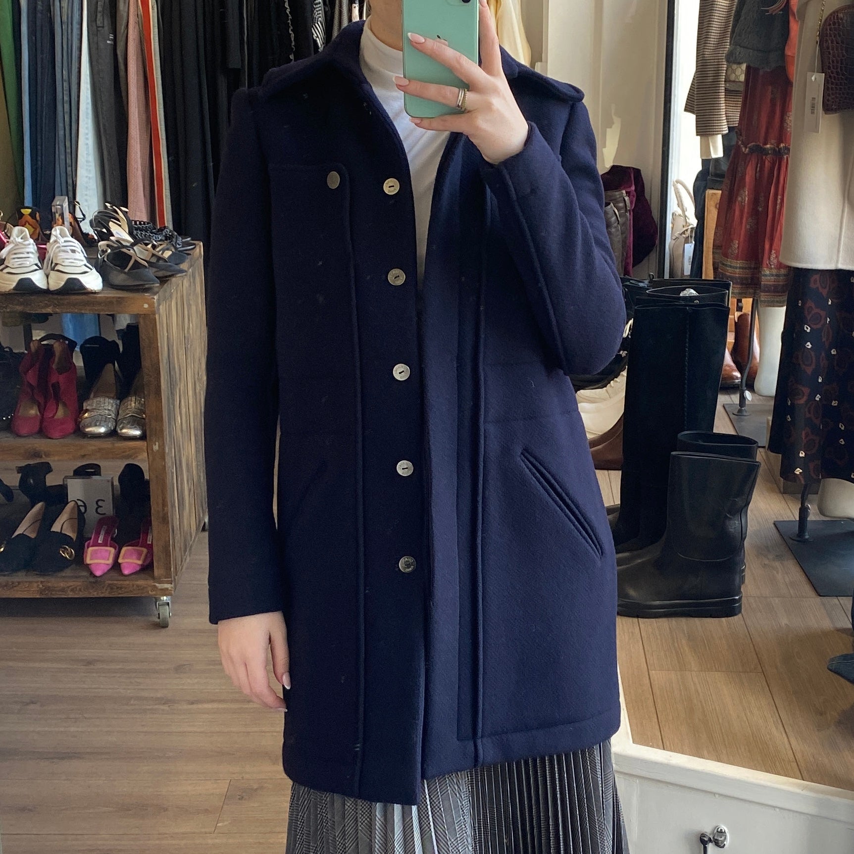 Chanel Navy Wool & Angora 3/4 Coat XXS/XS